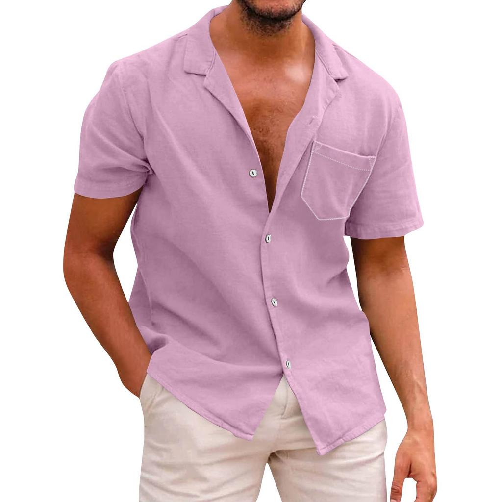 Men's Solid Color Pocket Button Short Sleeve Shirts Men's Casual Fashion Short Sleeve Shirts