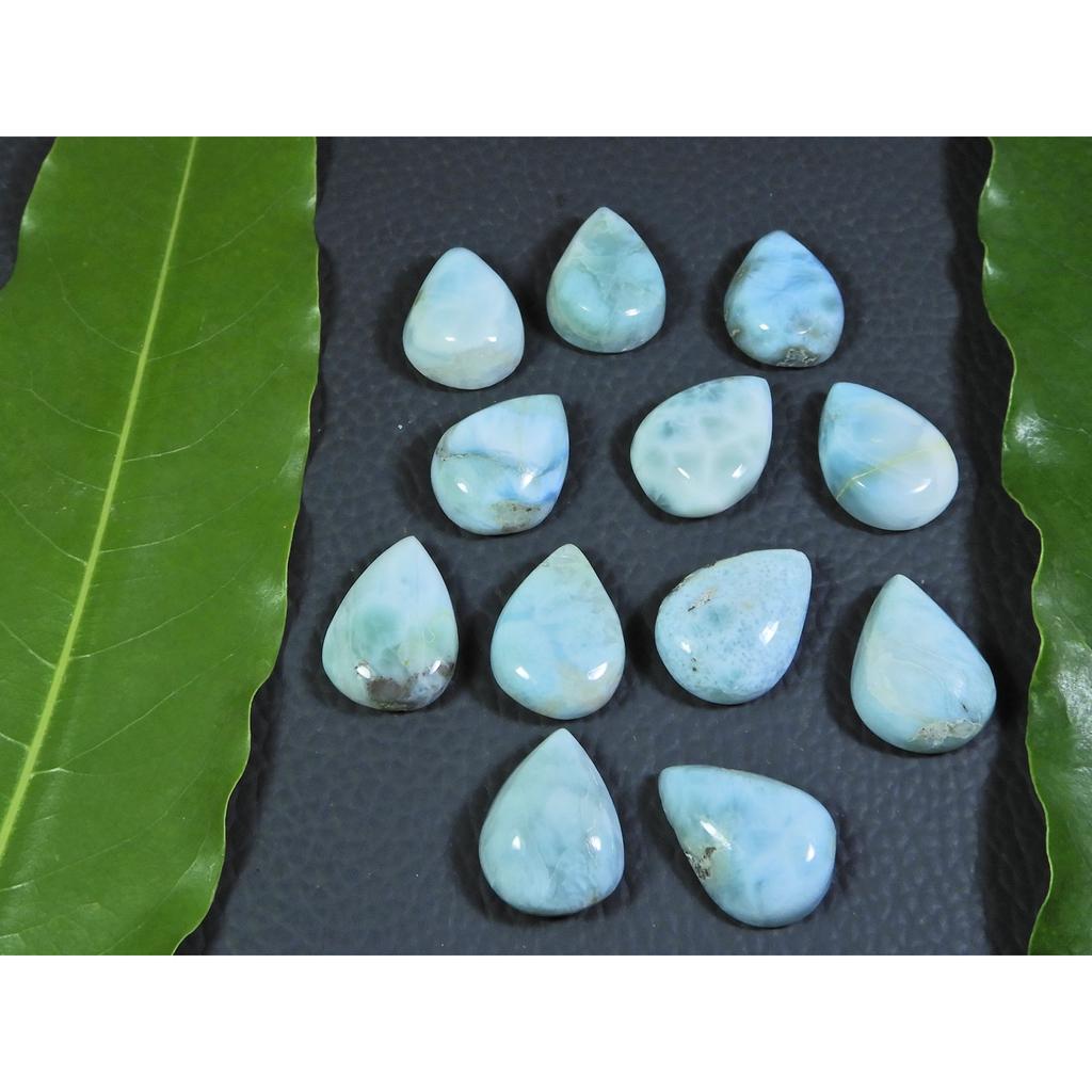 12X16MM Blue Larimar Natural Cabochon Pear Loose Gemstone Lot 12Pcs 108Cts. A-62