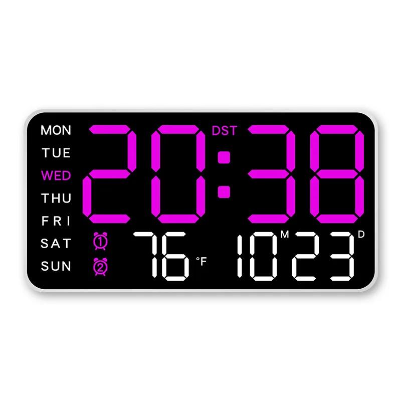 Large Digital Wall Clock Temp Date Week Display Remote Control USB Powered Table Wall-mounted Dual Alarms LED Clocks