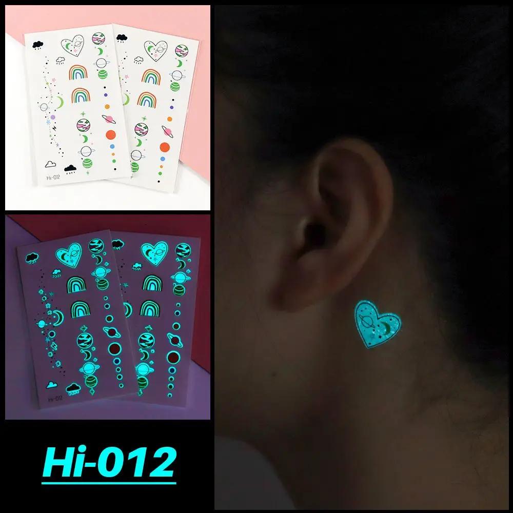 1Sheet Fashion Waterproof Blue Luminous Tattoo Sticker Star Feather Tattoo Sticker Body Art Removable Temporary Tattoos