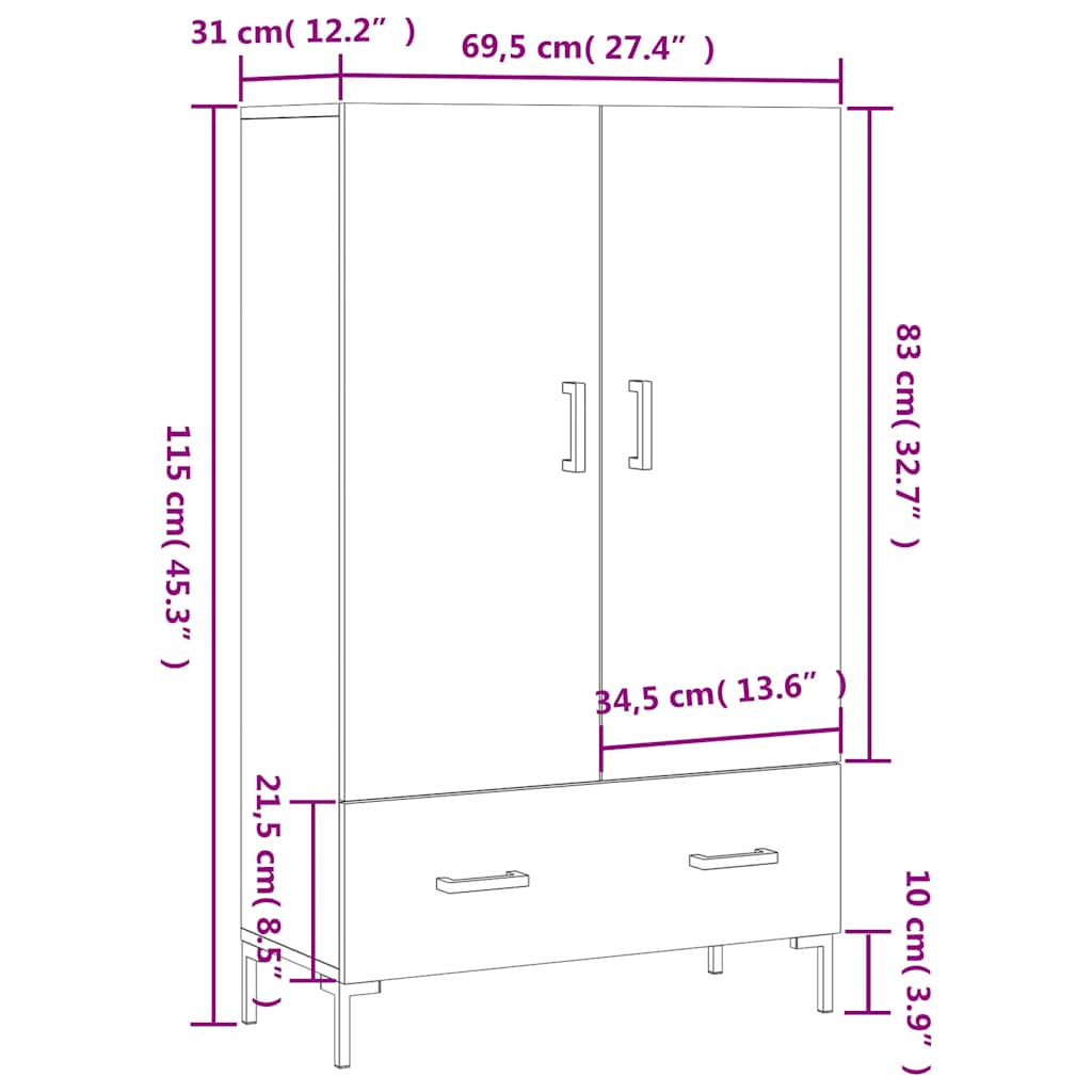 Highboard Grey Sonoma 69.5 x 31 x 115 cm Particleboard