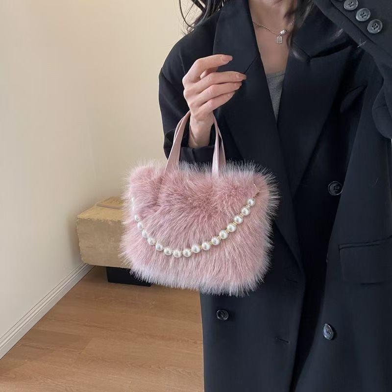 Women's Faux Fur Pearl Crossbody Tote - Autumn/Winter Collection