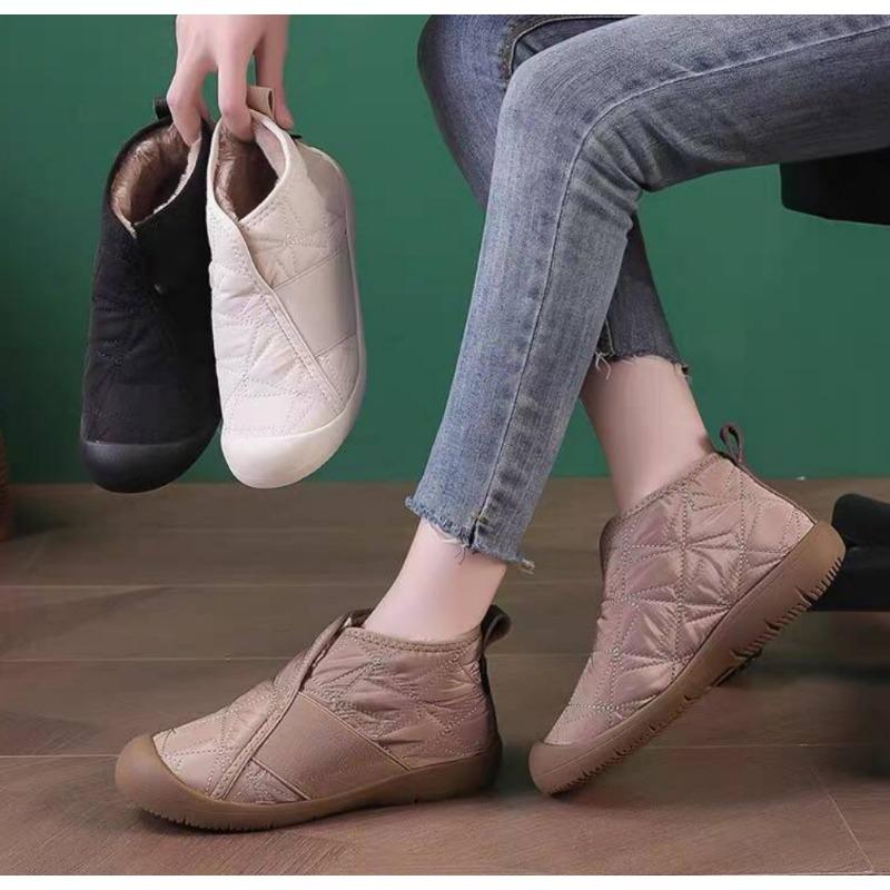 Women's Winter Cotton Shoes Waterproof Cloth Snow Boots Warm Comfortable Plush Lined Flat Footwear Daily Outfit Size 44 Sneakers