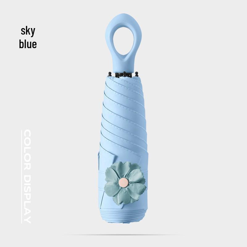 New Macaron Color Five-Fold Ultra-Light Sun Protection Compact Mini Umbrella with Buckle Handle