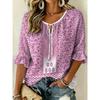 Women's Purple Embroidered Paisley Print Tie Neck Blouse, Casual Loose Tops for Spring Summer Daily Wear & Vacation Occasions