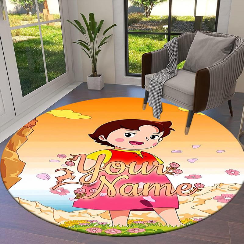 Autumn Harvest Journey Custom Name Round Area Rug Carpet Rug For Living Room Bedroom Sofa Playroom Decor Nonslip Floor Mat
