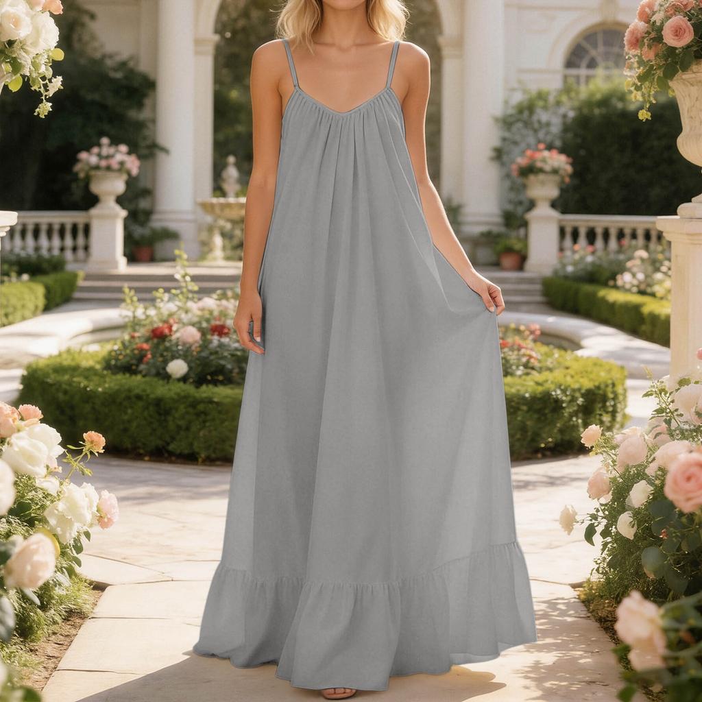 Women's  Breathable Backless Ruffled Hem Long Dress