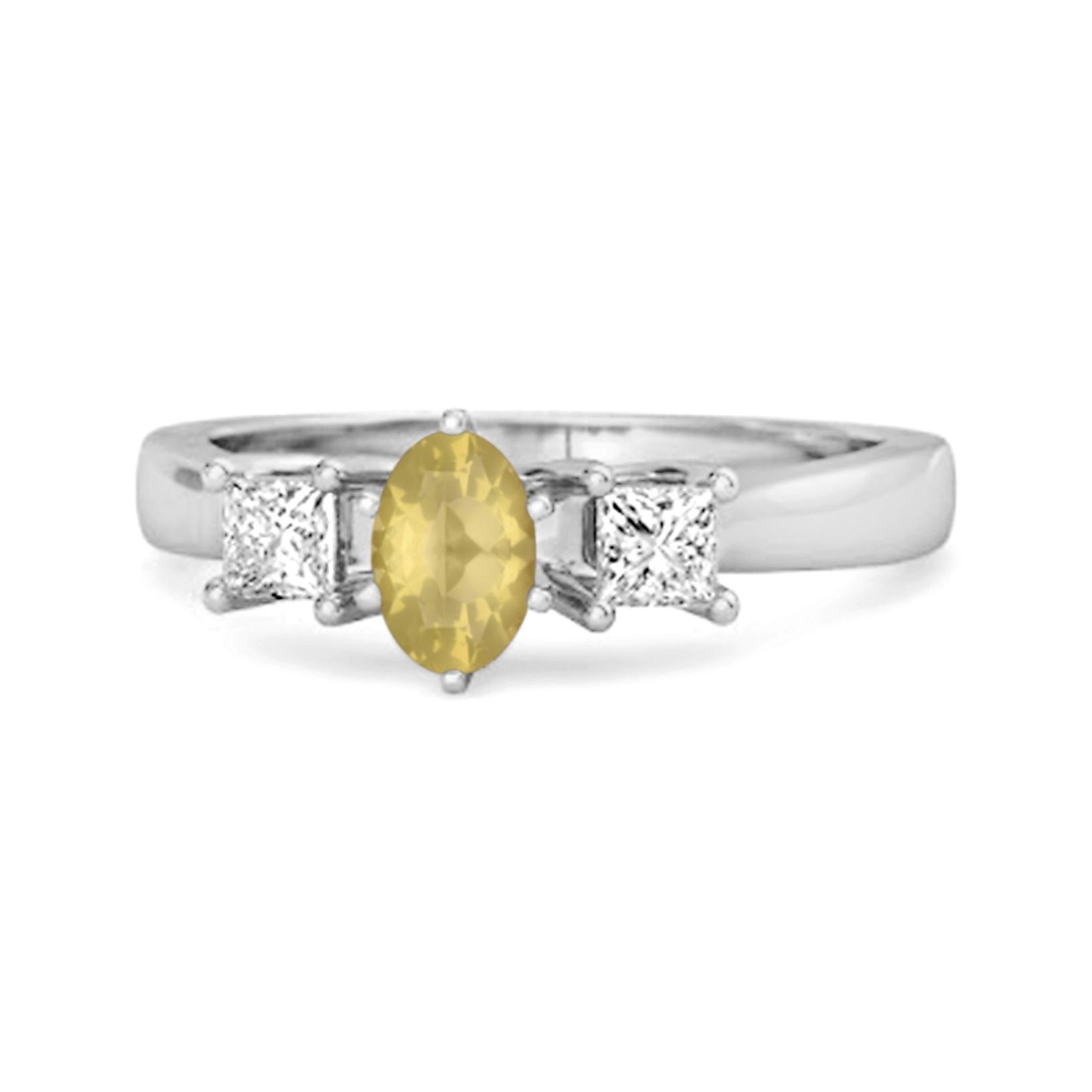 Lemon Quartz Elegant Three Stone Ring - 925 Sterling Silver 9
