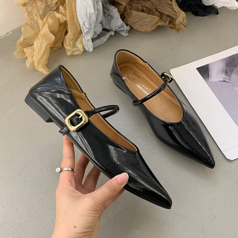 Fashion Fashion Buckle Strap Women Mary Janes Flats Shoes Pointed Toe Ladies Flats With Shoes Female Shallow Comfortable Daily Footwear