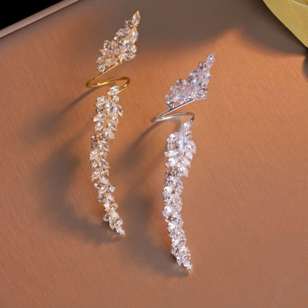Shiny Elegant Open Zirconia Ring Copper Simplicity Female Leaf Ring  Valentine Day Gifts