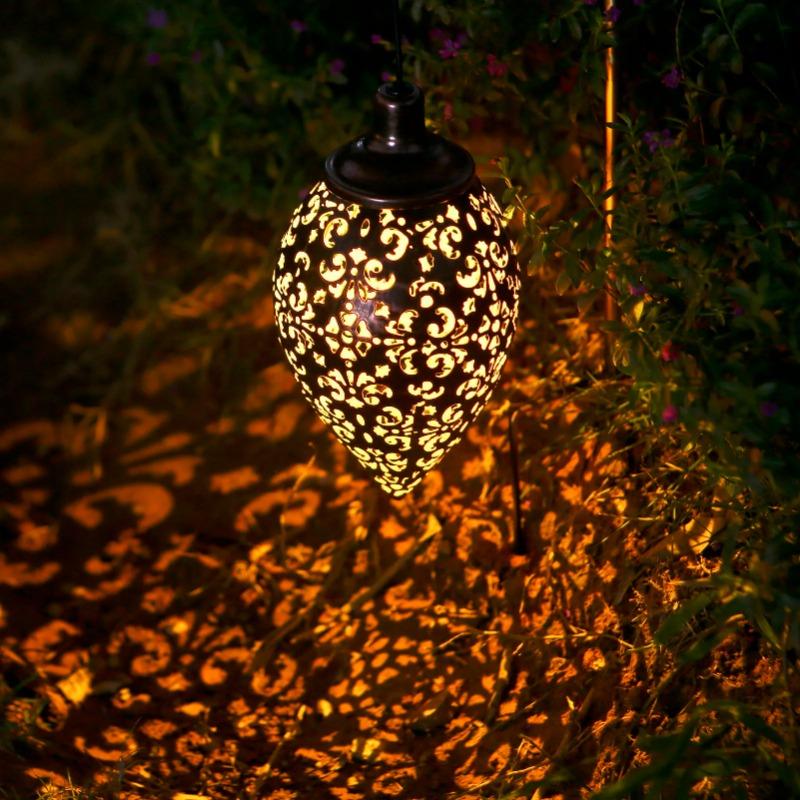 Outdoor Water Drop Shaped Solar Projection Light Waterproof Hollowed-Out For Garden Patio Stair Fence Street Landscape Balcony