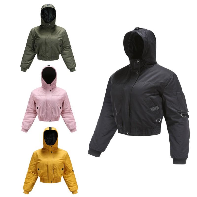 Womens Cargo Hooded Cotton Coat Solid Color Thick Fall Winter Outerwear S-XXL