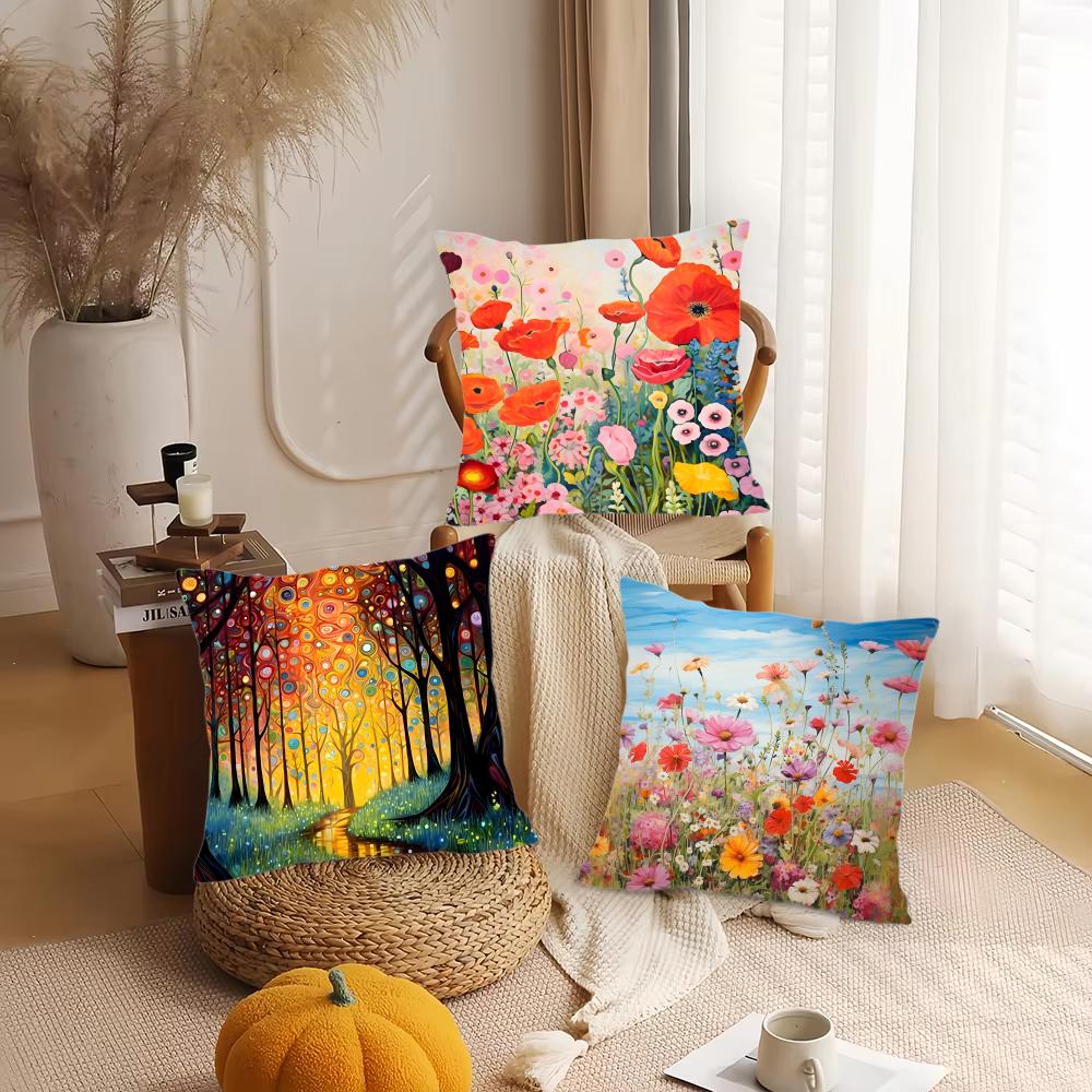Midsummer Nights Flowers Cushion Cover Silky Short Plush DoubleSided Printed Pillow Case for Sofa All Seasons Home Decor Gift