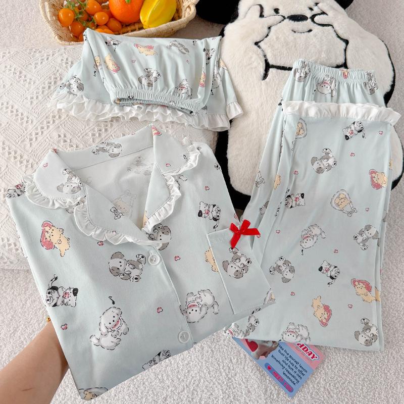 

Милый щенок имитация хлопка кант высокая ценность летняя женская пижама с коротким рукавом домашняя одежда комплект из трех предметов 2XL [Recommended 135-75kg]