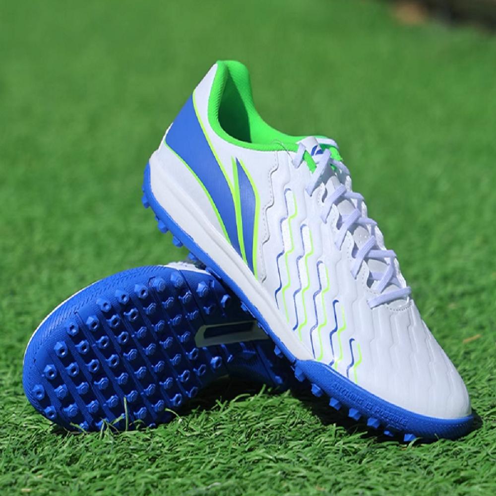 Li Ning Jin Comfortable Professional TF (Rubber Studs) Artificial Turf Shock Absorbing Durable Football Shoes Men Football Shoes Blue White YSTU005-1