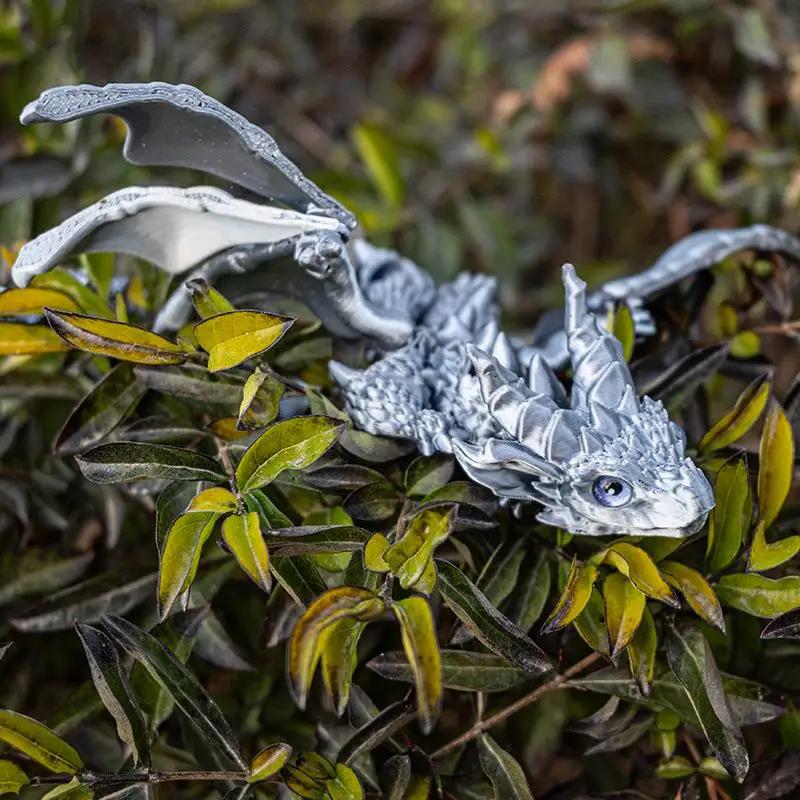 Winged Dragon Figurine 3d Printed With Movable Joints Adjustable Posture Flying Dragon Collectible Model Home Office Desktop