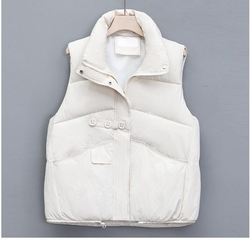 Three-button down cotton vest women's coat autumn and winter new stand-up collar cotton vest loose top