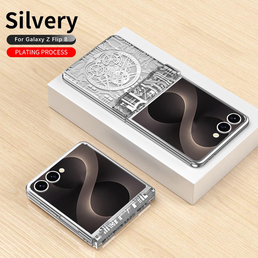 Mechanical Gear Circuit Pattern Plating Phone Case For Samsung Galaxy Z Flip 8 7 FE 6 5 4 Hinge Full Protection Shockproof Cover