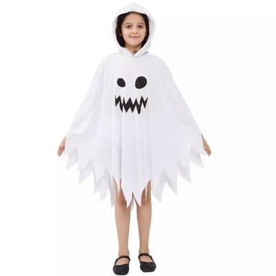 Weißer leuchtender Geisterumhang Umhang Halloween Kinderkostüm leuchtendes Grinsen Schal Partykostüm
