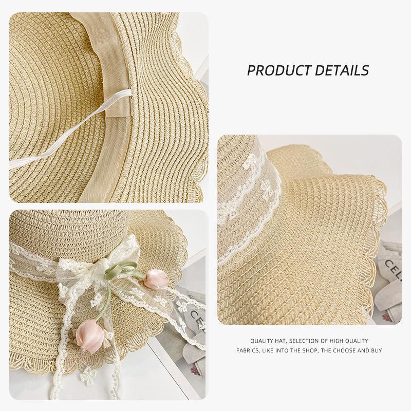 Summer Outdoor Beach Outing Sunshade Sun Protection Tulip Flower Straw Hat Woman