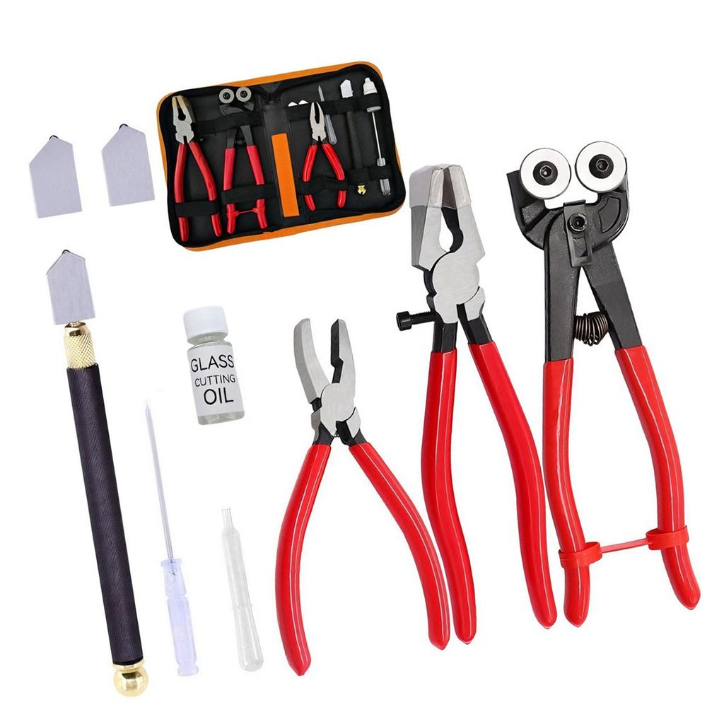 10Pieces Glass Tile Cutter Kit Metal Construction Tool For Smooth Accurate Cut On Stained Glass Bottles Includes Storage Bag