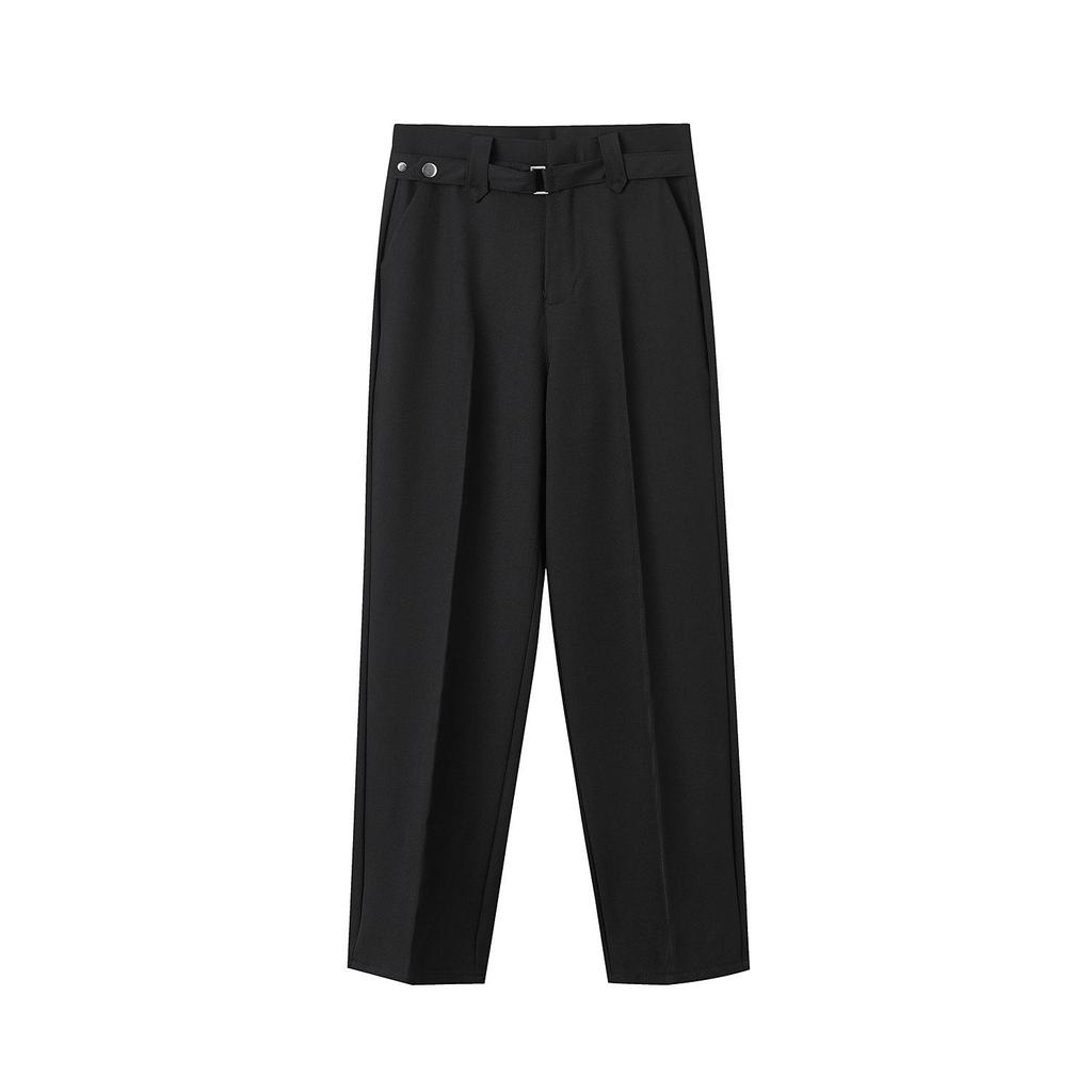 Men's Spring 2026 Casual Trousers - Korean Style, Non-Iron, Loose Tapered Suit Pants with Half Elastic Waist