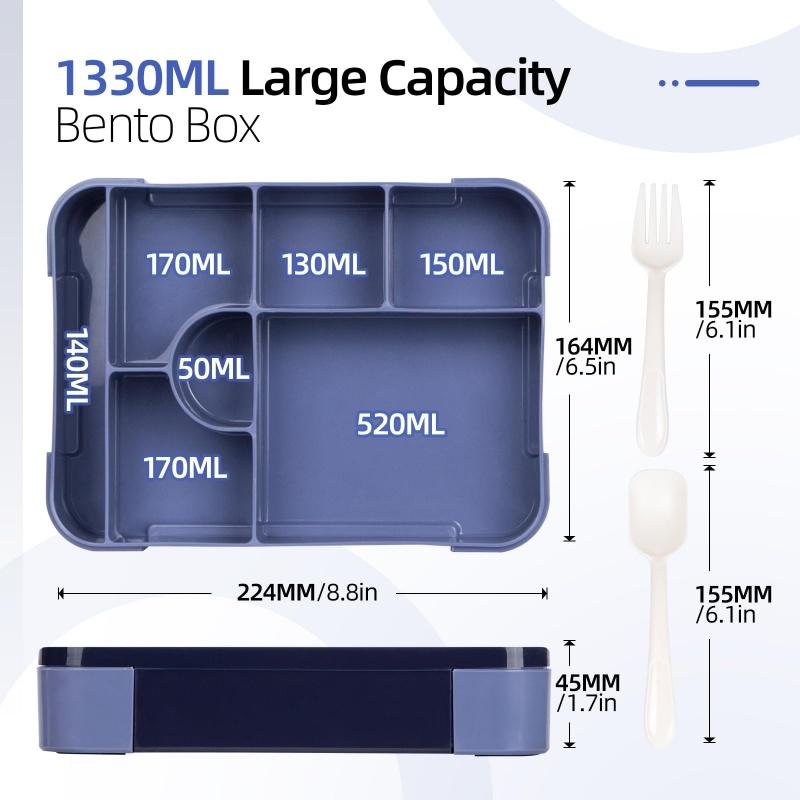 Divided Bento Box Large Capacity Microwave Lunch Box with Fork Spoon Leakproof Food Container For Back To School Camping Kitchen