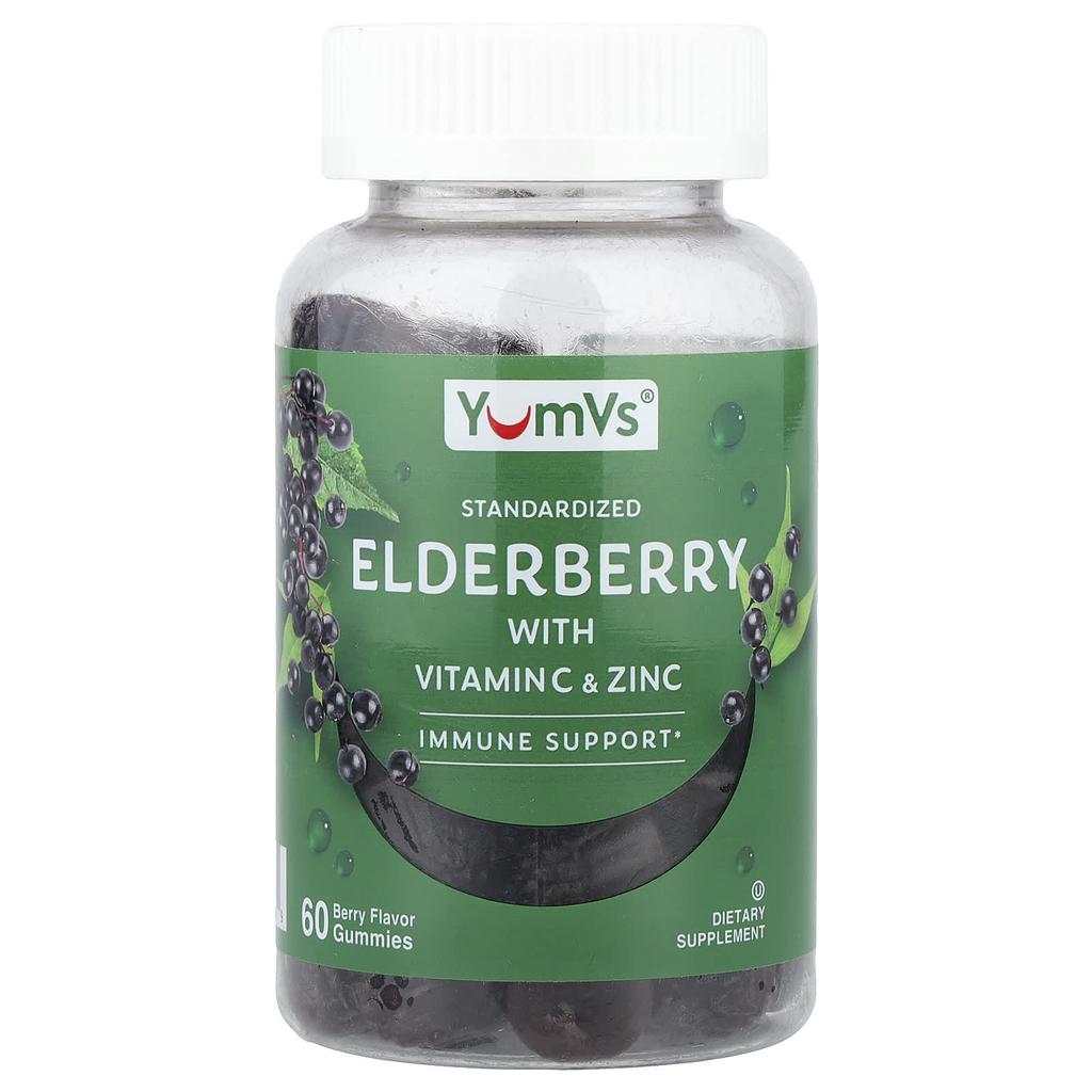 YumVs, Elderberry, Vitamin C, and Zinc Gummies, Berry Flavor, 60 Gummies