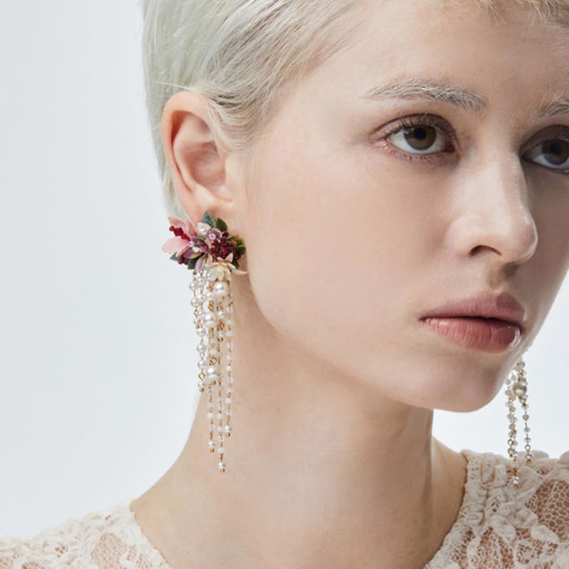 FEVERISH Flower Blast Large Tassel Earrings Burgundy