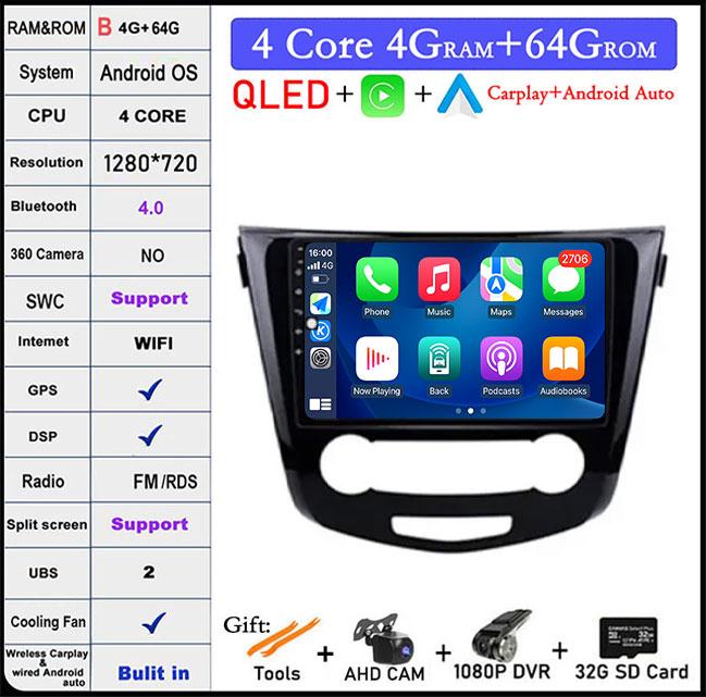 10 Lnch For Nissan Qashqai J11 Nissan X Trail T32 2014 - 2017 Android 14 Car Multimedia Radio Carplay GPS Navigation Auto