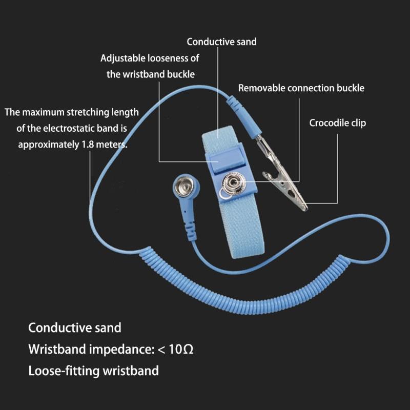 Anti-Static ESD Grounding Cable Coiled Cord with Double Alligator Clip For Grounding Sensitive Electronics