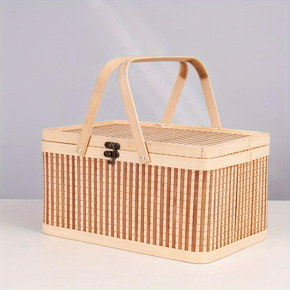 Vintage Bamboo Basket Natural Bread Storage Basket Bread Organizer Picnic Basket  Shopping