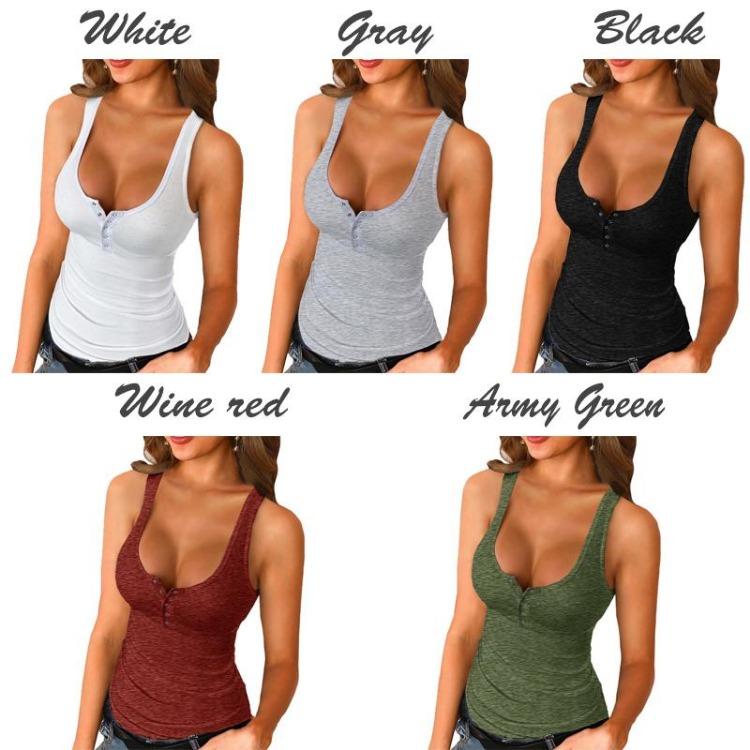 Summer Off Shoulder Casual V-neck Button Up Shirts Solid Color Tops 5 Colors Available