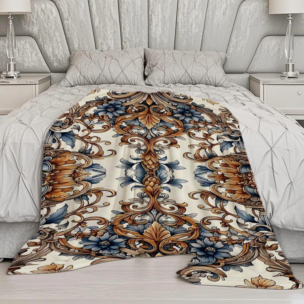 Floral Pattern Blanket Microfiber Flannel Cover Blanket Bedroom Living Room Sofa Soft And Comfortable Home Decoration