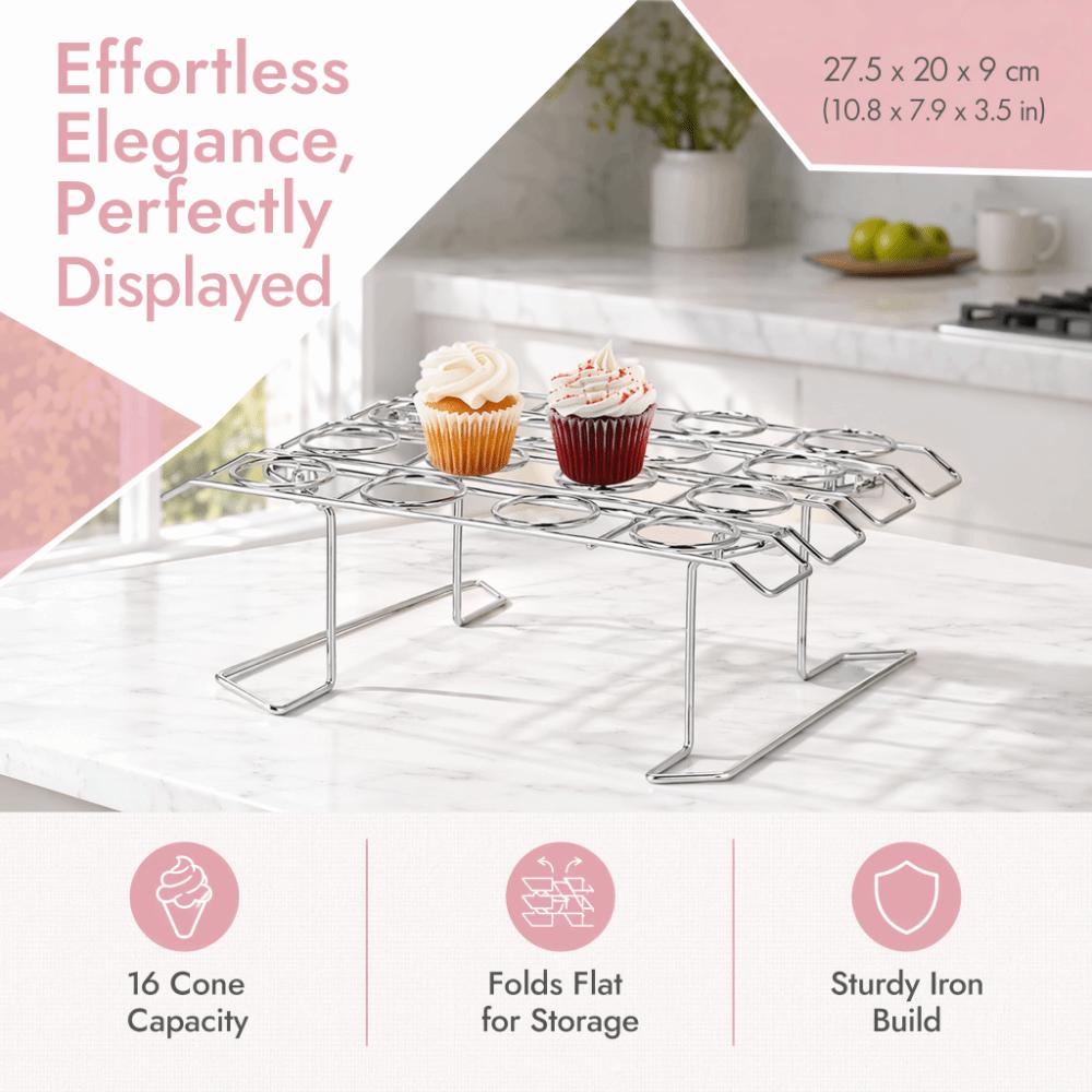 Stainless Steel Ice Cream Cone Holder Foldable Design Cupcake Display Stand Baking Use