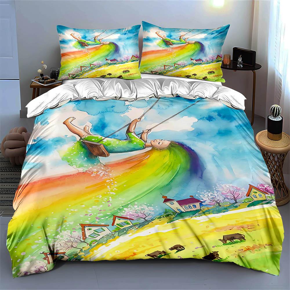 Colorful, whimsical, scenic. Bedding Duvet cover sets Duvet covers Pillowcases gifts (1 * Duvet Cover 2 * Pillowcases, without duvet insert)
