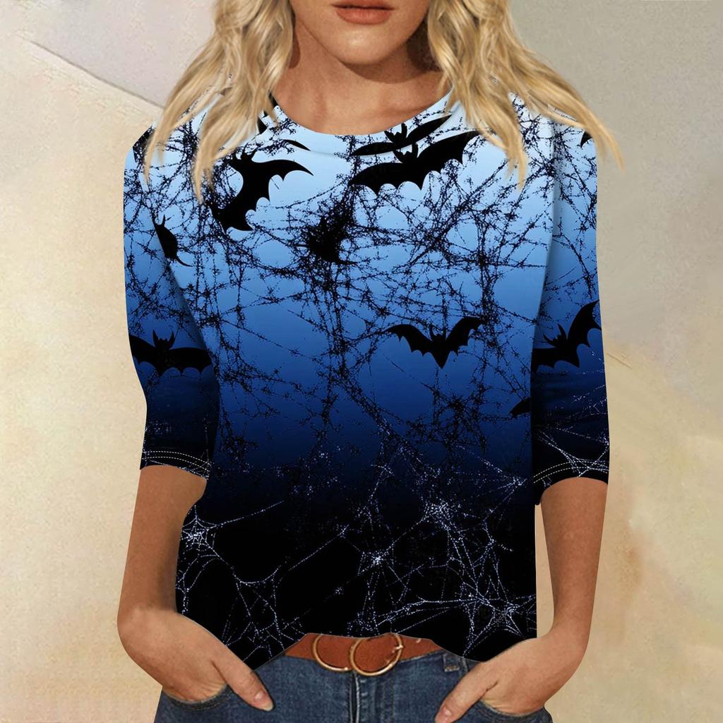 Women's Fashion Casual Round Neck 3/4 Sleeve Loose Printed T-Shirt Ladies Top