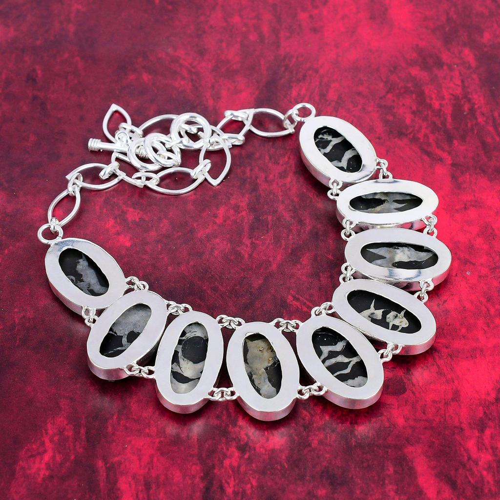 Septarian Fossil Handmade Gemstone Necklace, 925 Solid Sterling Silver Necklace Antique Jewelry, For Thanksgiving