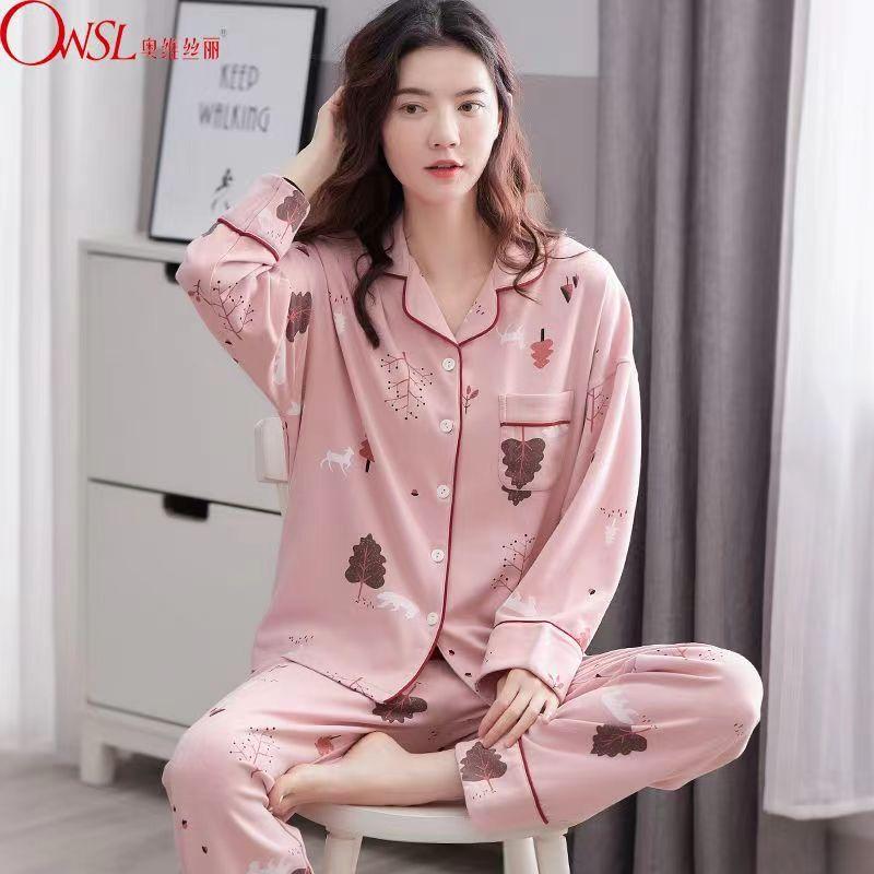 In the elderly 100% pure cotton pajamas women's spring and autumn models autumn and winter long-sleeved large-size suit casual can wear loungewear