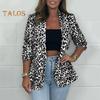 Chaqueta de traje de mujer con solapa, manga larga, un solo botón, estampado de leopardo en bloques de color, corte ajustado, ropa informal de negocios