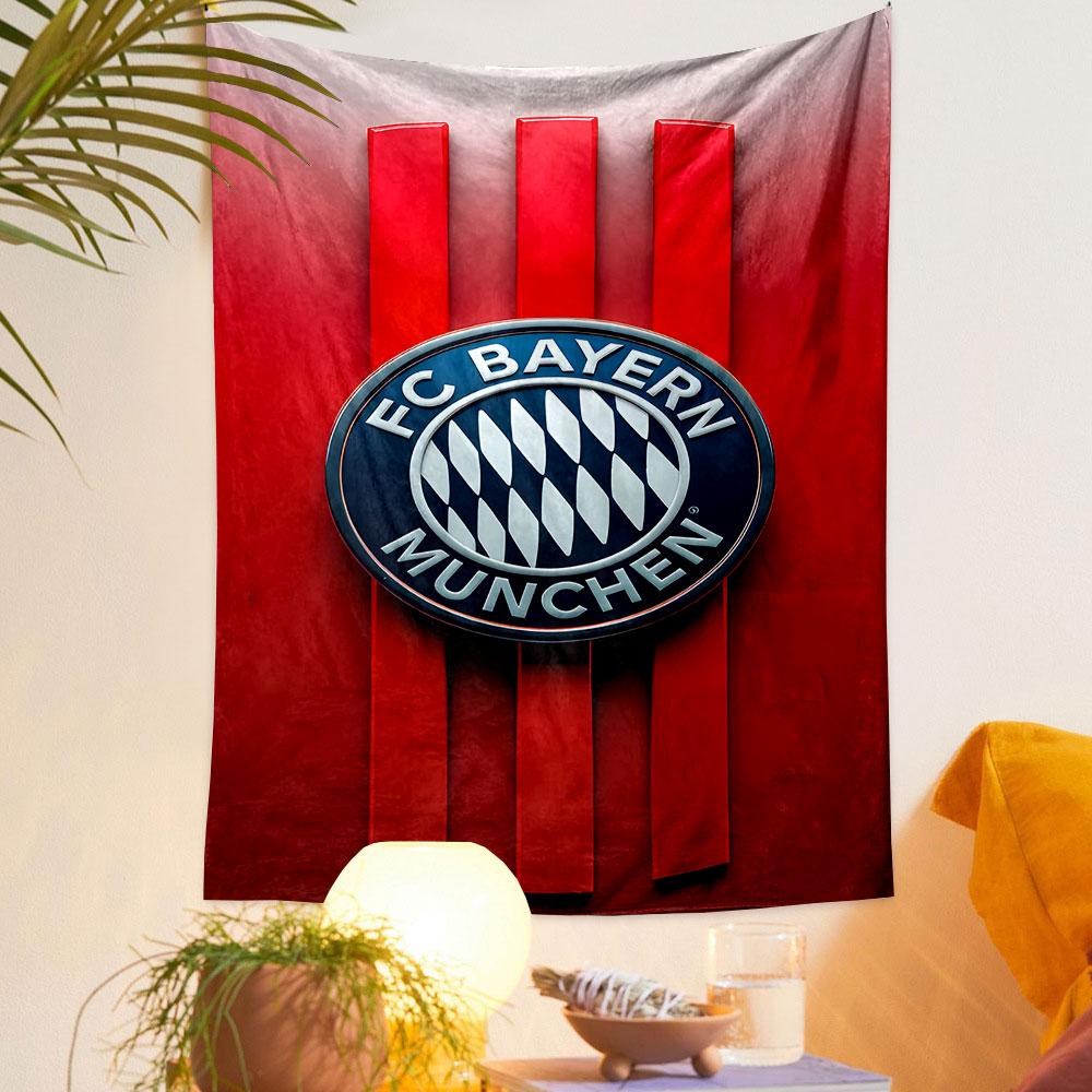 FC Bayern München Logo auf Rotem Hintergrund Gemustertes Wandteppich Heimdekoration, geeignet für Schlafzimmer und Wohnzimmer, Geschenk
