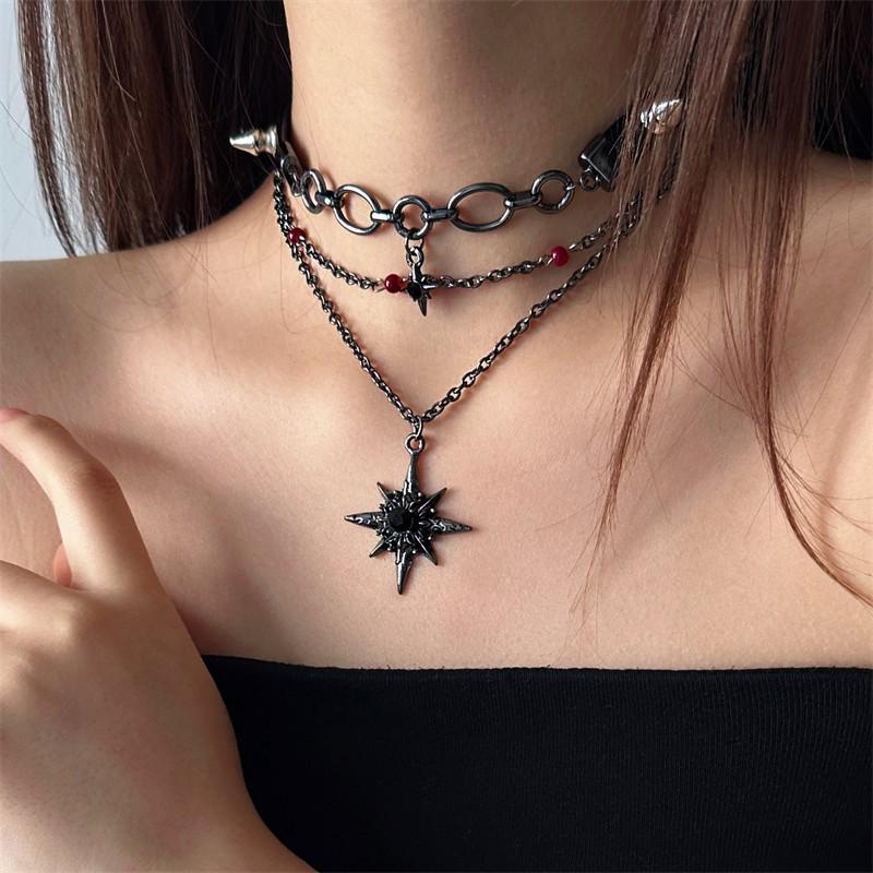 Y2K Spicy Girl Dark Star Leather Choker Necklace - Pure Desire Clavicle Chain