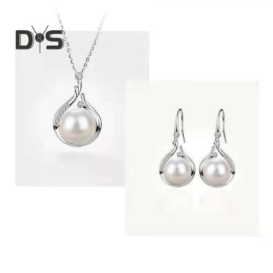 2 buc/set Set de bijuterii pentru femei, cercei cu cârlig de perle artificiale, set de colier reglabil, strasuri strălucitoare, bijuterii pentru petrecerea de nuntă