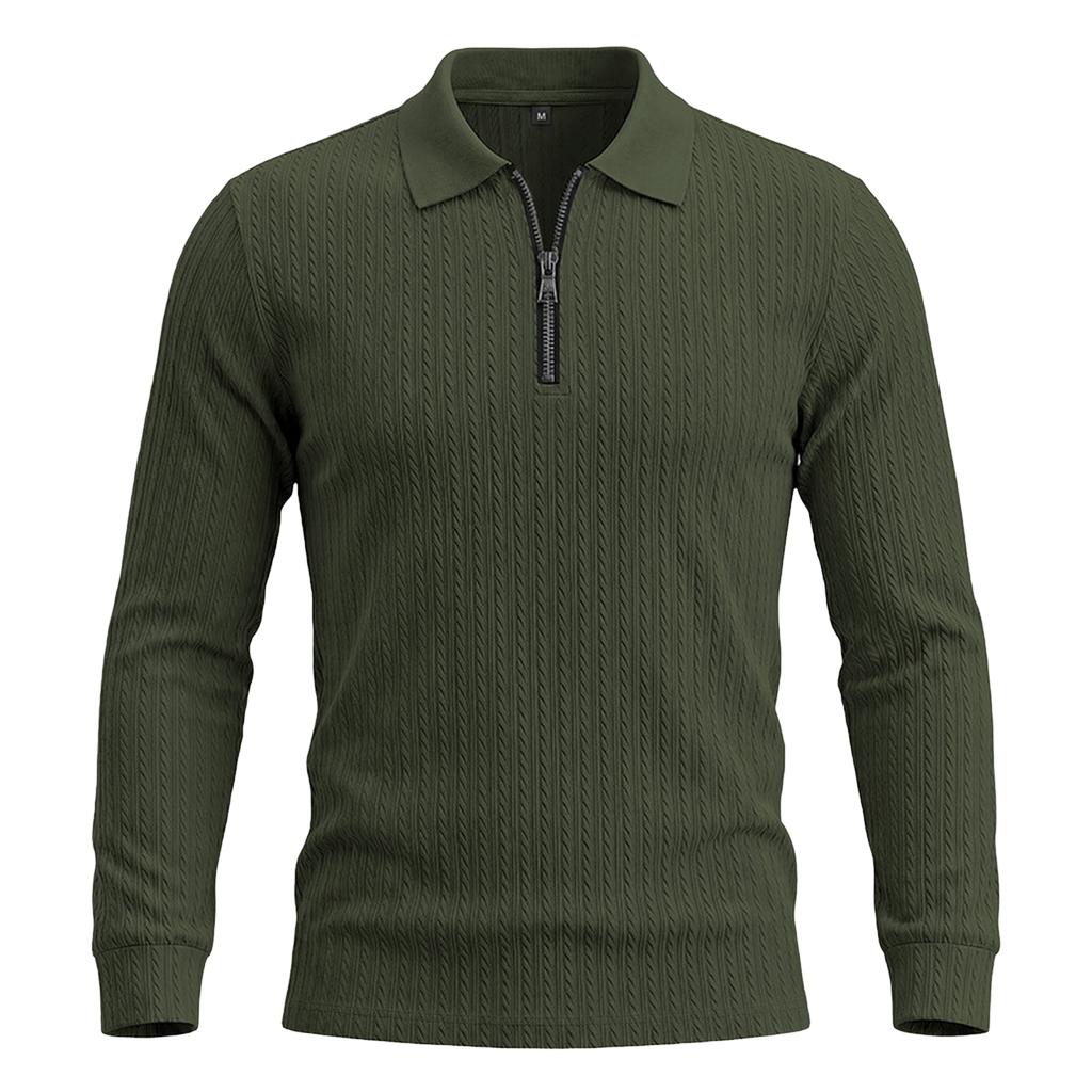 Men's Casual Long-Sleeve Half-Zip Collared Pullover in Color