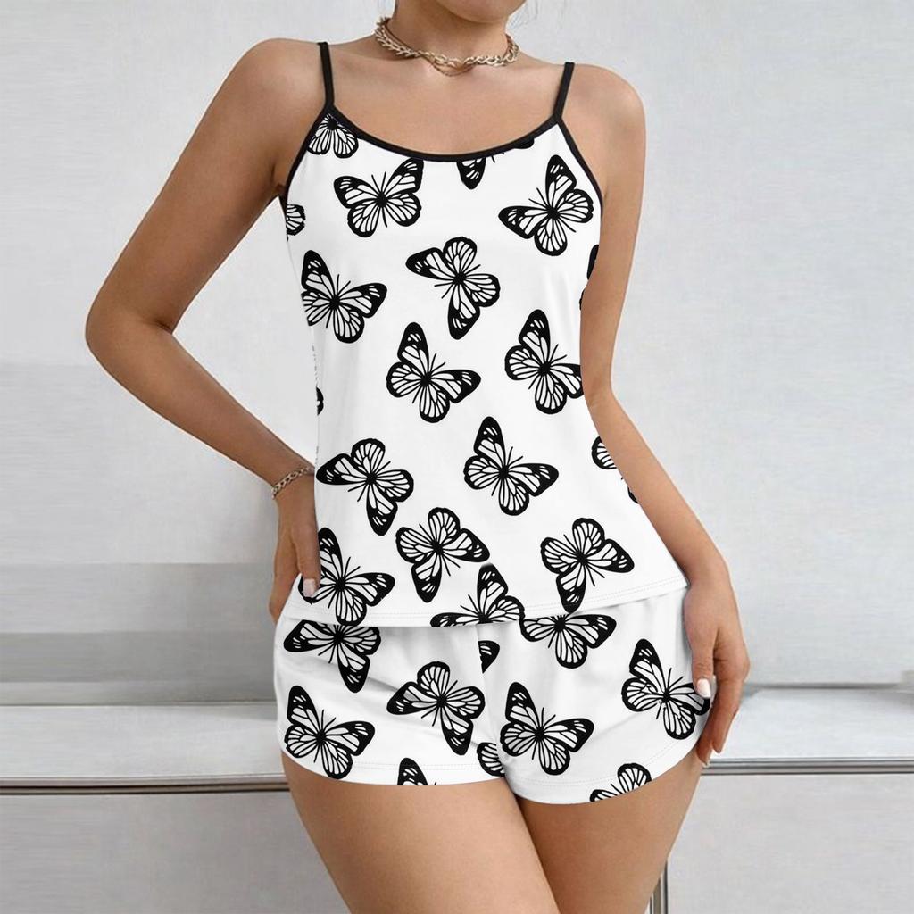 Women Soft 2 Piece Pajamas Set Sleeveless Shorts Set Loungewear Sets Pyjamas Nightwear