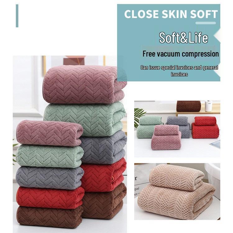 Enfärgad Korallfleece Huvförsedd Badlakan Set - Broderad, Tjock, Absorberande, Stor