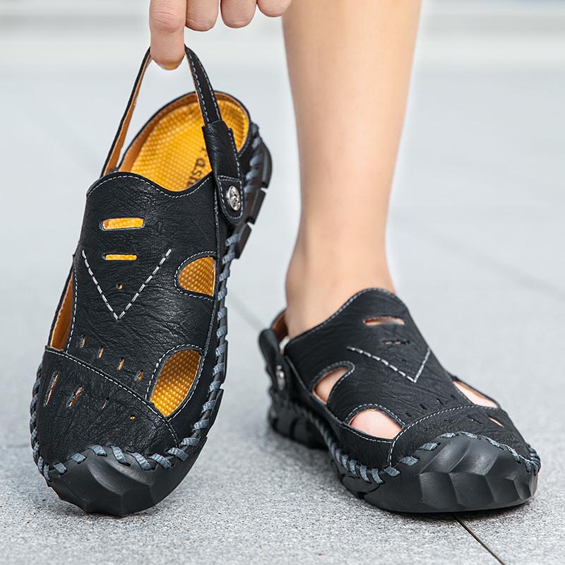 Men Retro Slippers Outdoor Summer Clogs Brown Hiking Sandals Black Beach Shoes Plus Size 46 47