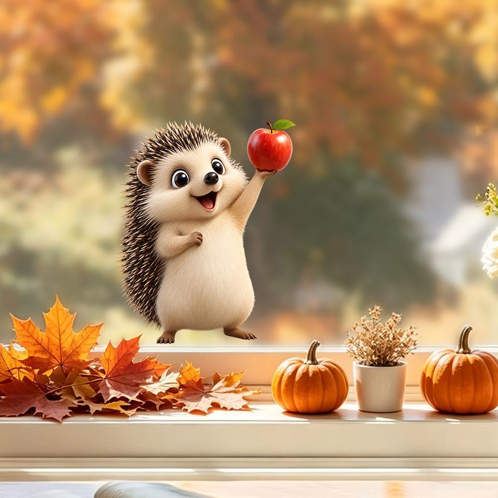 Herbst Cartoon Igel Statisch Haftend Fensteraufkleber Selbstklebend Abnehmbar Geschäft Zuhause Dekoration