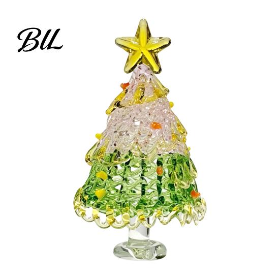 Elegant Glass Tree Table Centerpiece Hand Blown Christmas Figurine, Mini Tabletop Festive Home Accents Xmas Ornament, Handmade Desktop Holiday