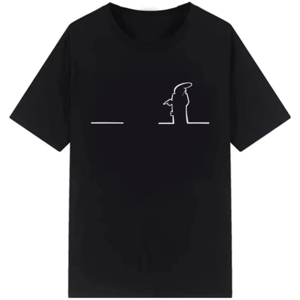 T-shirt à col rond imprimé dessin animé minimaliste créatif à manches courtes pour un look décontracté et tendance Streetwear en coton doux premium